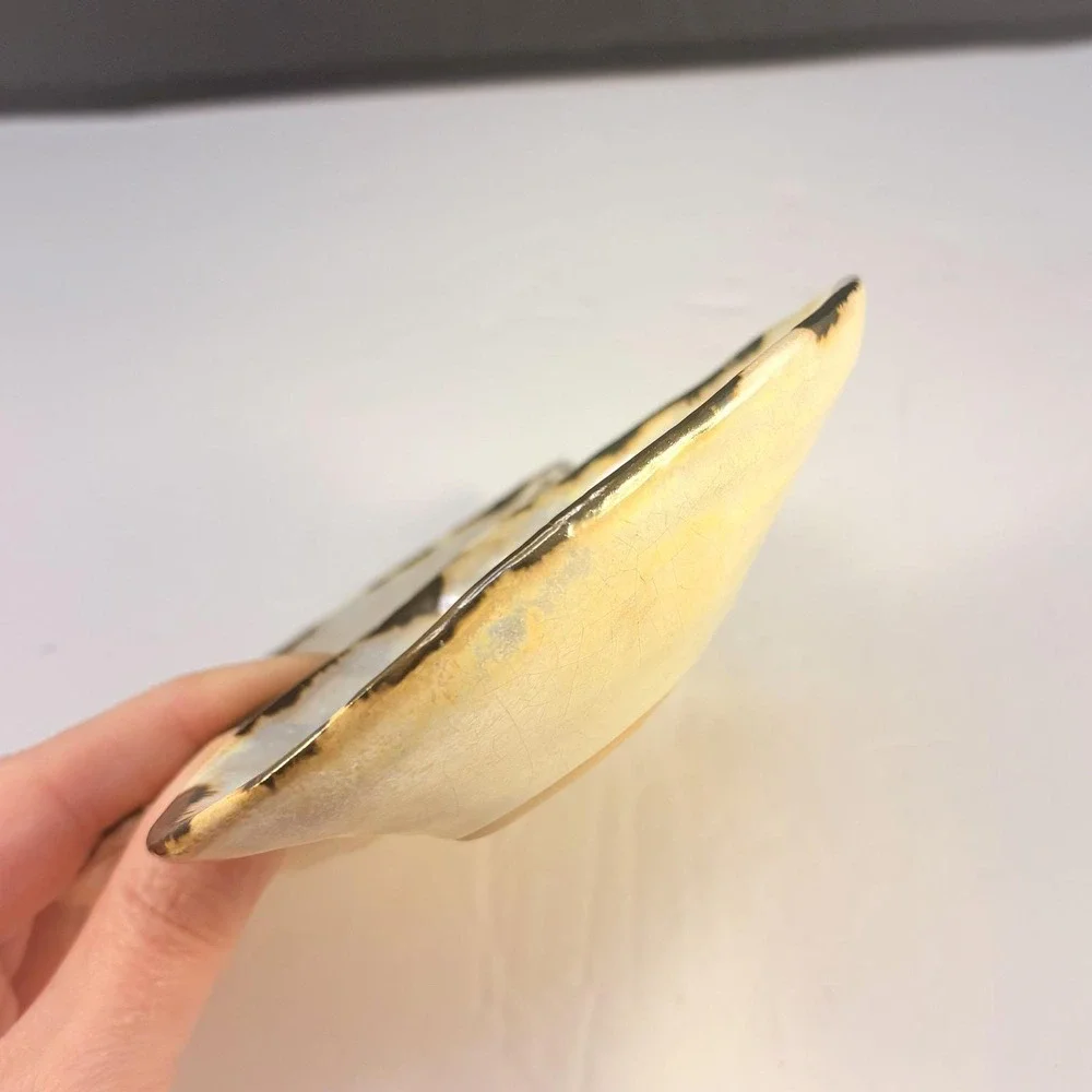 Iridescent Ceramic Clam Shell Style Divided Trinket Dish Decorative Bowl Trinket